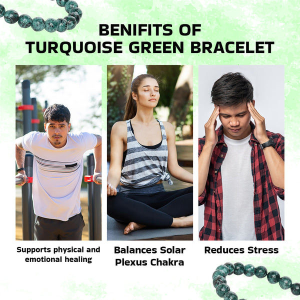 Natural Green Turquoise Stone Bracelet for Inner Peace & Positivity Perfect for Men Women & Kids