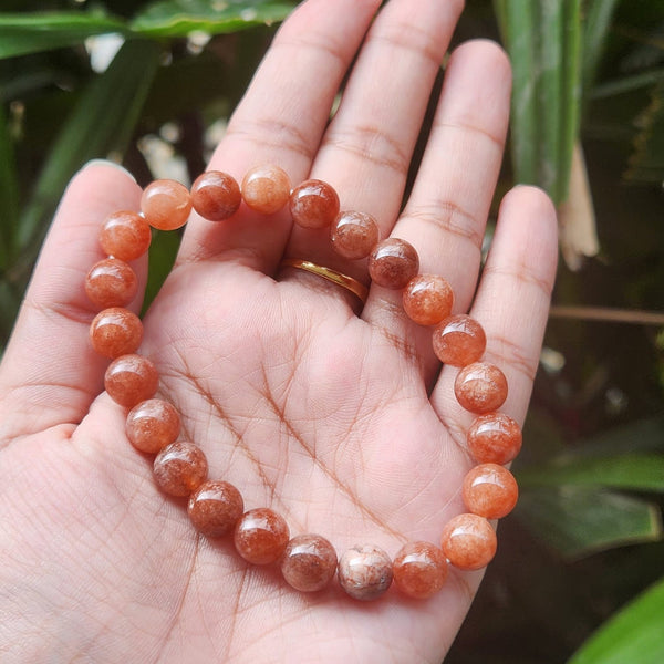 A collection of Sunstone bracelet showcasing different styles and sizes along with their Sunstone bracelet benefits.