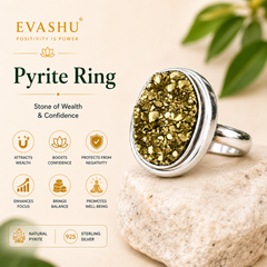 Natural Adjustable Pyrite Ring - Charged by Reiki for Wealth, Abundance, and Success - Suitable for Women & Men - Front View | Natural Pyrite Crystal Bracelet for Evil Eye Protection & Negative Energy Shield