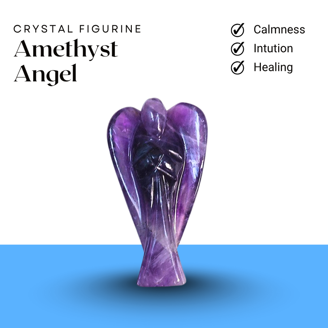 Amethyst Angel crystal figurine symbolizing calmness, intuition and healing in a clean display