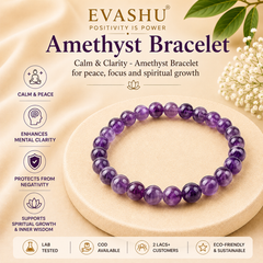 Amethyst Bracelet – Natural Stone Bracelet for Focus, Calm Mind & Everyday Wear | Unisex Crystal Jewellery - Front View | Natural Amethyst, Seven Chakra Crystal Bracelet for Calmness & Stress Relief