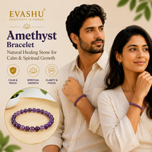 Load image into Gallery viewer, Amethyst Bracelet – Natural Stone Bracelet for Focus, Calm Mind &amp; Everyday Wear | Unisex Crystal Jewellery - On Hand View | Natural Amethyst, Seven Chakra Crystal Bracelet for Calmness &amp; Stress Relief
