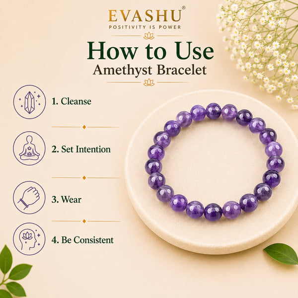 Amethyst Bracelet – Natural Stone Bracelet for Focus, Calm Mind & Everyday Wear | Unisex Crystal Jewellery - Side View | Natural Amethyst, Seven Chakra Crystal Bracelet for Calmness & Stress Relief