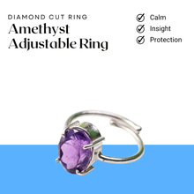 Load image into Gallery viewer, Amethyst diamond cut oval ring symbolizing calm, spiritual insight and strong protection for inner peace and clarity.

