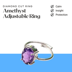Amethyst diamond cut oval ring symbolizing calm, spiritual insight and strong protection for inner peace and clarity.