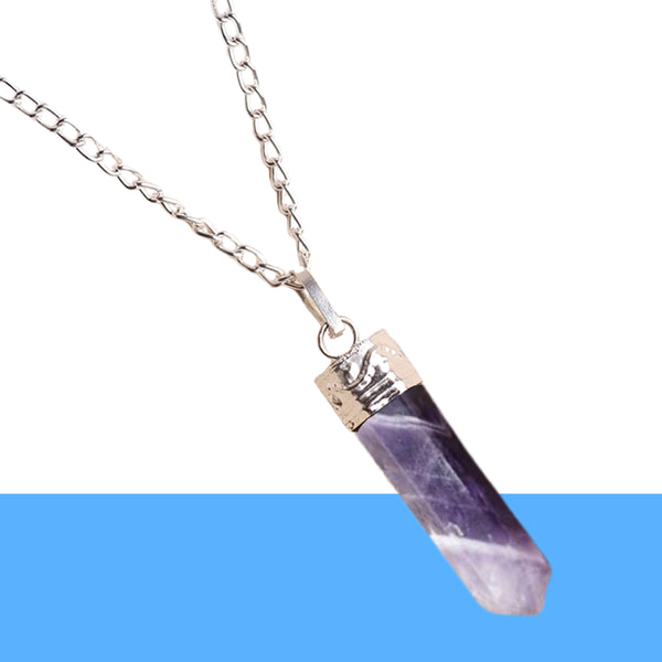 Amethyst Pendant – Pencil Necklace for Calmness, Intuition & Spiritual Growth - Close Up Detail Texture | Natural Amethyst, Seven Chakra Crystal Pendant for Success, Confidence & Career Growth