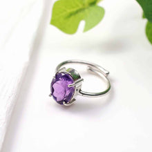 Load image into Gallery viewer, Amethyst Ring (Adjustable) – Symbol of Calm, Intuition, and Spiritual Protection – Perfect for Unisex Wear - Side View | Natural Amethyst, Seven Chakra Crystal Ring for Evil Eye Protection &amp; Negative Energy Shield
