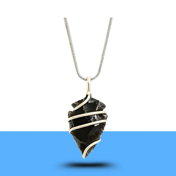 Black Obsidian Arrowhead Pendant – Symbol of Protection, Grounding, and Truth – Perfect for Unisex Wear - Close Up Detail Texture | Natural Obsidian Crystal Pendant for Evil Eye Protection & Negative Energy Shield