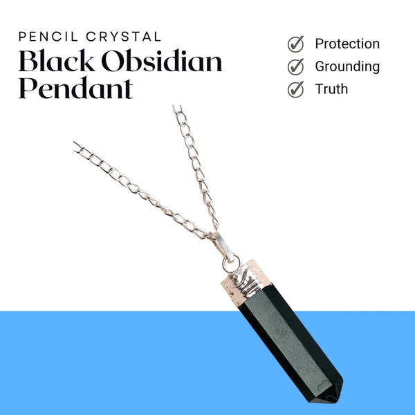 Black Obsidian Pencil Pendant – Symbol of Protection, Grounding, and Truth – Perfect for Unisex Wear - Front View | Natural Obsidian Crystal Pendant for Evil Eye Protection & Negative Energy Shield
