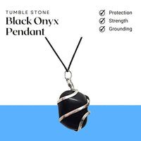 Black Onyx Tumble Pendant – Symbol of Strength, Stamina, and Discipline – Perfect for Unisex Wear