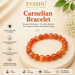 Carnelian Bracelet – Natural Beaded Bracelet for Creativity, Confidence & Everyday Wear | Unisex Crystal Jewellery - Front View | Natural Carnelian, Seven Chakra Crystal Bracelet for Success, Confidence & Career Growth