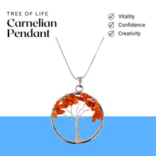 Load image into Gallery viewer, Carnelian Tree of Life Pendant – Healing Crystal Necklace for Vitality &amp; Creativity - Front View | Natural Carnelian, Seven Chakra Crystal Pendant for Success, Confidence &amp; Career Growth

