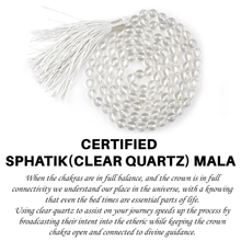 Load image into Gallery viewer, Certified Clear Quartz mala with 108 beads, displayed neatly on a white background.
