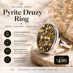 Certified Original Pyrite Ring – Adjustable Natural Stone Ring for Confidence, Prosperity & Everyday Wear | Unisex Crystal Jewellery - Front View | Natural Pyrite Crystal Bracelet for Wealth & Abundance