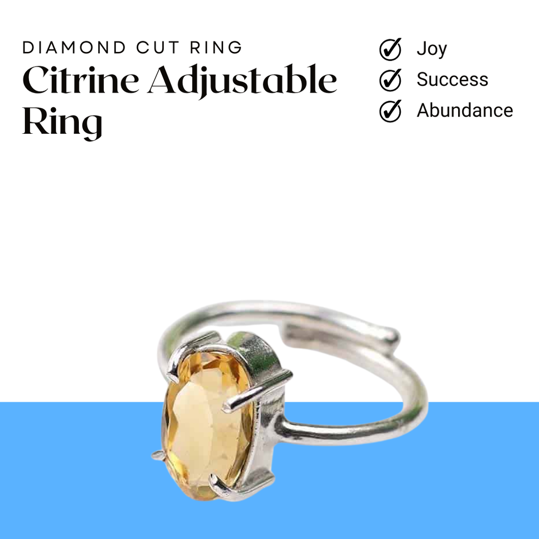 Citrine diamond cut adjustable ring symbolizing joy, success and abundance with uplifting positive energy.