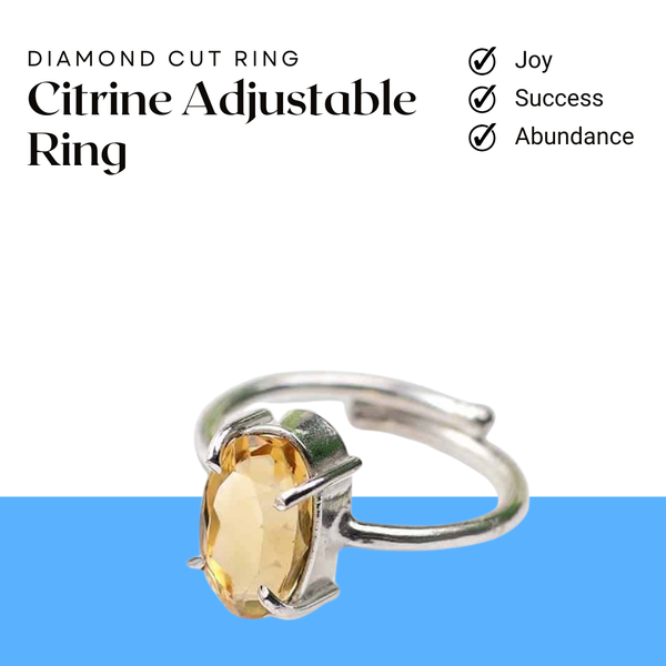 Citrine diamond cut adjustable ring symbolizing joy, success and abundance with uplifting positive energy.