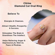 Load image into Gallery viewer, Citrine diamond cut oval ring for energy cleansing, wealth, success, intellect boost and relief from anger, fear and negativity.
