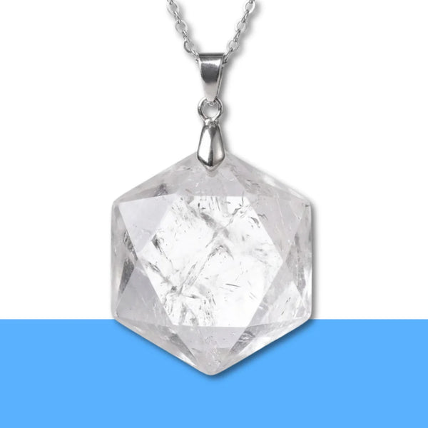 Clear Quartz Hexagon Pendant – Symbol of Energy, Amplification, and Clarity – Perfect for Daily Wear - Close Up Detail Texture | Natural Sphatik, Seven Chakra Crystal Ring for Chakra Balance & Energy Alignment