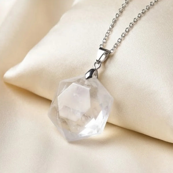 Clear Quartz Hexagon Pendant – Symbol of Energy, Amplification, and Clarity – Perfect for Daily Wear - Lifestyle View | Natural Sphatik, Seven Chakra Crystal Ring for Chakra Balance & Energy Alignment
