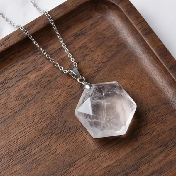 Clear Quartz Hexagon Pendant – Symbol of Energy, Amplification, and Clarity – Perfect for Daily Wear - Scale Reference | Natural Sphatik, Seven Chakra Crystal Ring for Chakra Balance & Energy Alignment