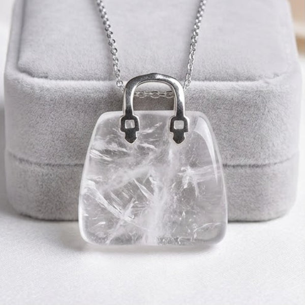 Clear Quartz Mini Handbag Pendant – Symbol of Energy, Amplification, and Clarity – Perfect for Daily Wear - Side View | Natural Sphatik, Seven Chakra Crystal Ring for Chakra Balance & Energy Alignment