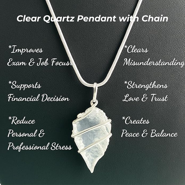 Clear quartz pendant with chain, a healing crystal necklace for clarity and positive energy