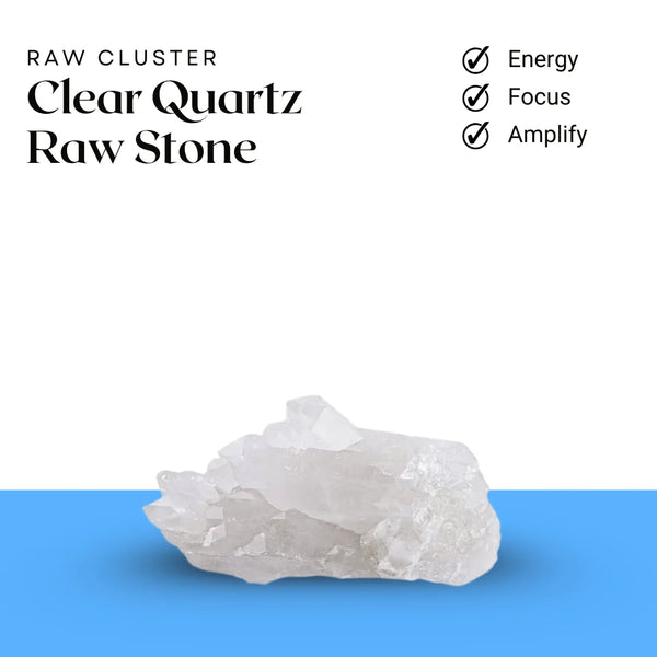 Clear Quartz raw stone cluster symbolizing energy, focus, and amplify