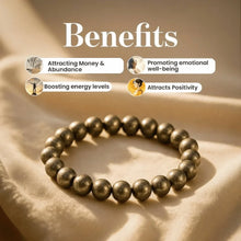 Load image into Gallery viewer, Benefits of a crystal bracelet including attracting money and abundance, emotional well-being.

