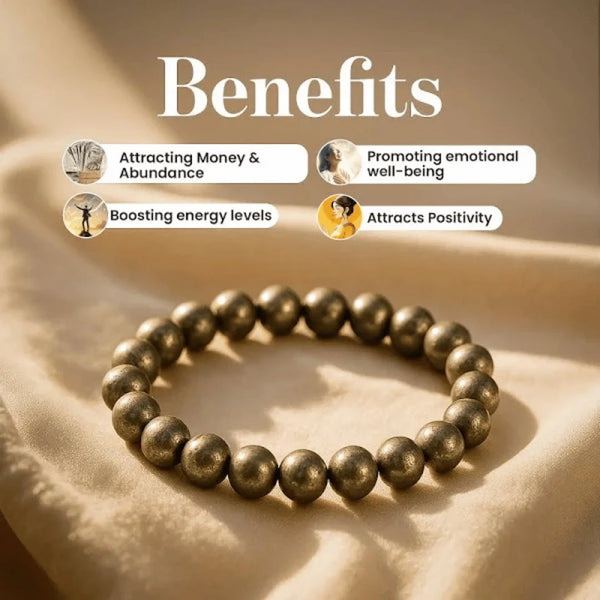 Benefits of a crystal bracelet including attracting money and abundance, emotional well-being.