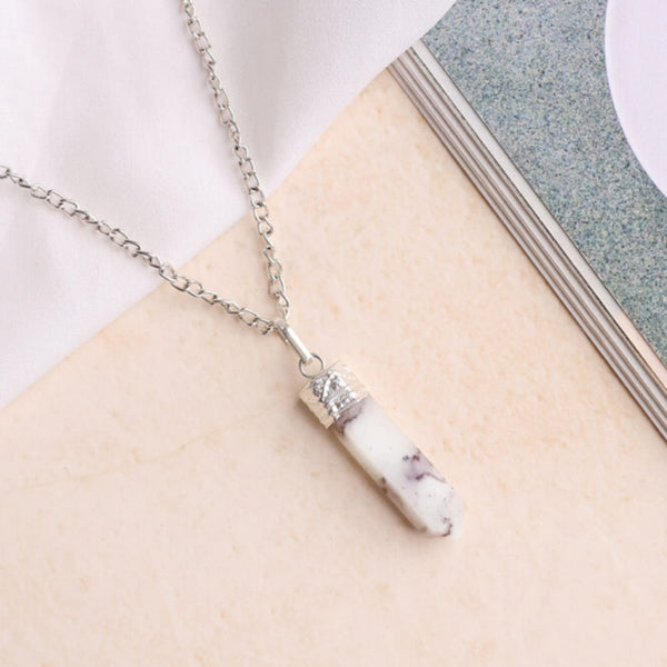 Dendrite Pendant – Healing Stone Pencil Necklace |Crystal Pendant Chain - Lifestyle View | Natural Crystal Pendant for Success, Confidence & Career Growth