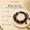 Dual Layer Triple Protection Bracelet – Natural Stone Bracelet for Confidence, Strength & Everyday Wear | Unisex Crystal Jewellery - Side View | Natural Tiger Eye, Hematite, Obsidian Crystal Bracelet for Evil Eye Protection & Negative Energy Shield