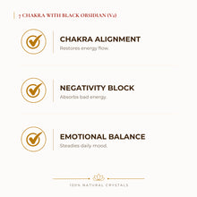 Load image into Gallery viewer, 7 Chakra with Black Obsidian Bracelet benefits for nazar protection and negative-energy shielding, explained in an Evashu natural-crystal guide
