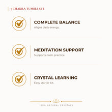 Load image into Gallery viewer, 7 Chakra Tumble Tumble Set benefits for focus and mental clarity, explained in an Evashu natural-crystal guide

