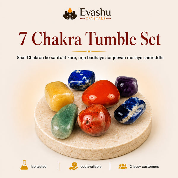 Authentic natural 7 Chakra Tumble Tumble Set for Complete Balance and Meditation Support, shown as the main Evashu product view