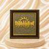 Raw Pyrite Frame displayed fully on white silk cloth to show its natural colour, shape and finish