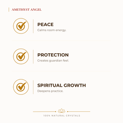 Amethyst Angel Figurine benefits for calm mind and stress relief, explained in an Evashu natural-crystal guide