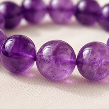 Load image into Gallery viewer, Close-up of authentic natural Amethyst showing crystal texture, colour and craftsmanship – amethyst bracelet natural stone unisex
