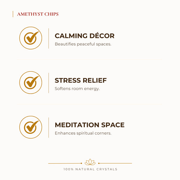 Amethyst Chips benefits for calm mind and stress relief, explained in an Evashu natural-crystal guide