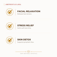 Load image into Gallery viewer, Amethyst Gua Sha benefits for calm mind and stress relief, explained in an Evashu natural-crystal guide
