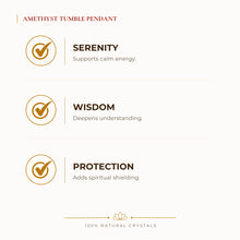 Load image into Gallery viewer, Amethyst Tumble Pendant benefits for calm mind and stress relief, explained in an Evashu natural-crystal guide
