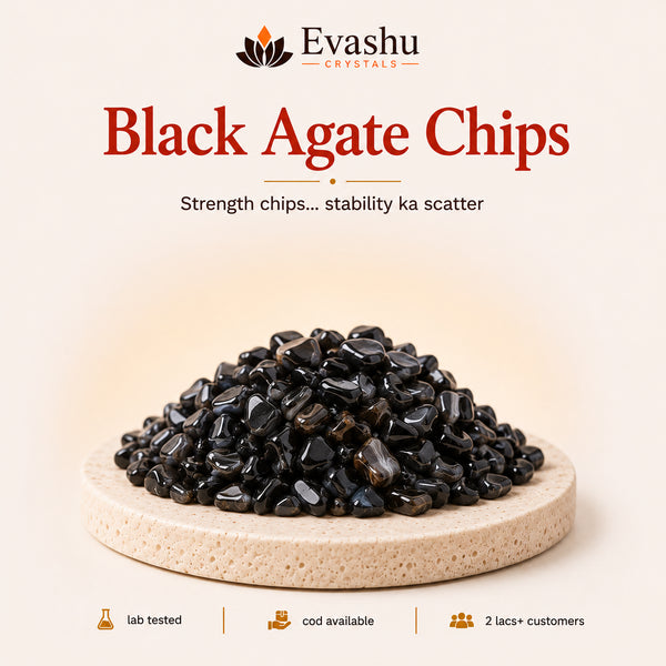 Authentic natural Black Agate Chips for Stability and Courage, shown as the main Evashu product view