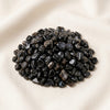 Black Agate Chips displayed fully on white silk cloth to show its natural colour, shape and finish