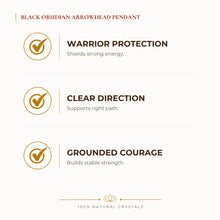 Load image into Gallery viewer, Black Obsidian Arrowhead Pendant benefits for focus and mental clarity, explained in an Evashu natural-crystal guide

