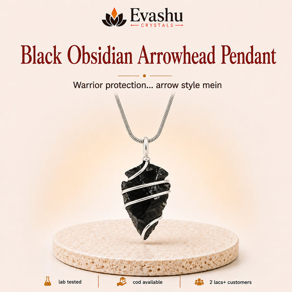 Authentic natural Black Obsidian Arrowhead Pendant for Warrior Protection and Clear Direction, shown as the main Evashu product view