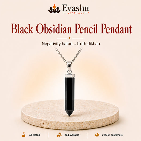 Authentic natural Black Obsidian Pencil Pendant for Negativity Shield and Truth Clarity, shown as the main Evashu product view