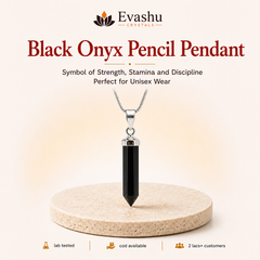 Authentic natural Black Onyx Pencil Pendant for Inner Strength and Daily Stamina, shown as the main Evashu product view