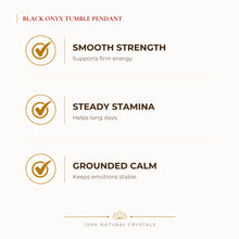 Load image into Gallery viewer, Black Onyx Tumble Pendant benefits for focus and mental clarity, explained in an Evashu natural-crystal guide
