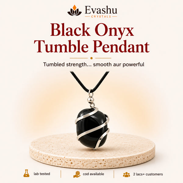 Authentic natural Black Onyx Tumble Pendant for Smooth Strength and Steady Stamina, shown as the main Evashu product view