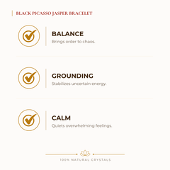 Black Picasso Jasper Bracelet benefits for focus and mental clarity, explained in an Evashu natural-crystal guide