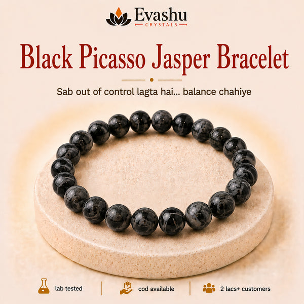 Authentic natural Black Picasso Jasper Bracelet for Balance and Grounding, shown as the main Evashu product view
